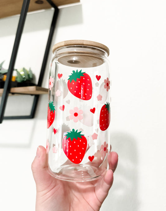 Strawberries Glass Cup | 16oz