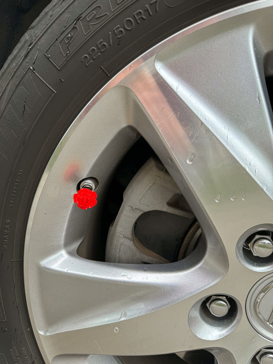 Red Rose Tire Valve Stem Caps | Set of 6 |