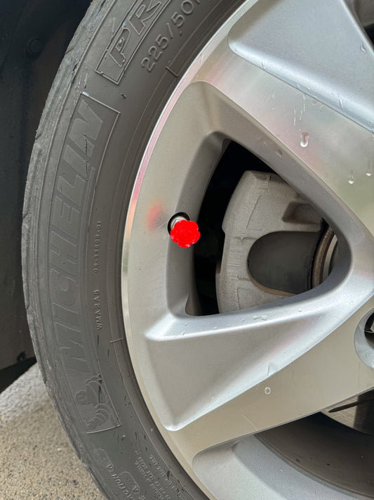 Red Rose Tire Valve Stem Caps | Set of 6 |