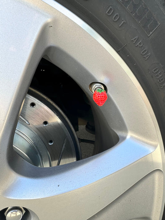 Red Strawberry Tire Valve Stem Caps | Set of 6 |