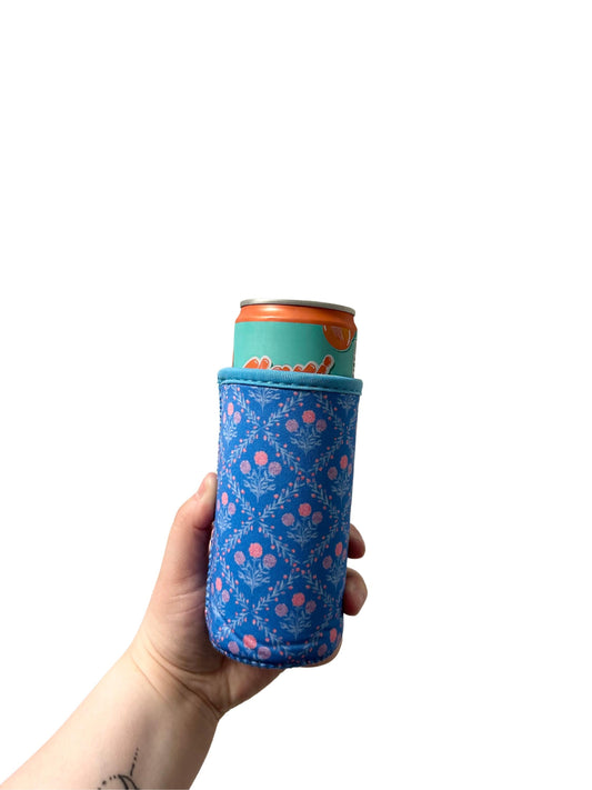 Blue & Pink Floral Can Sleeve